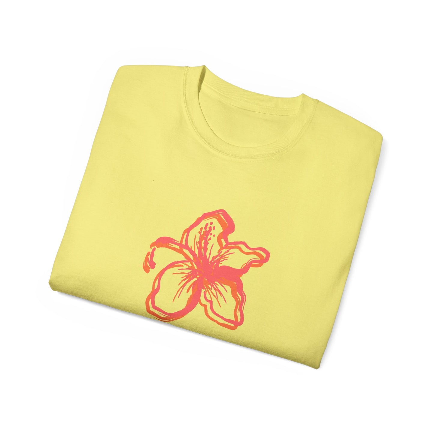 Hibiscus Sketch Tee — Coral Hand-Drawn Flower Graphic Shirt