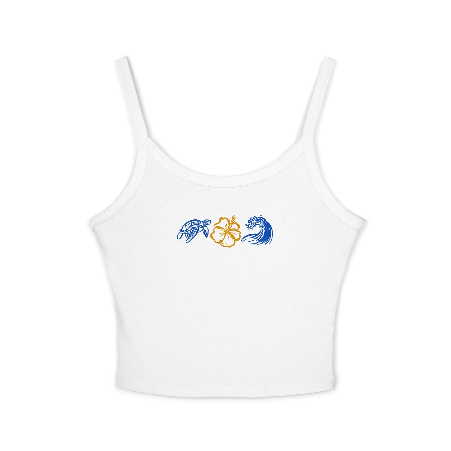 Sea turtle Tank Top - Blue Wave & Gold Floral Minimal Crop