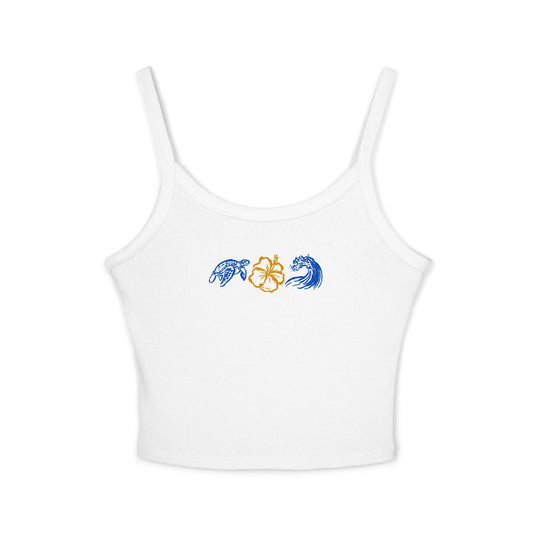 Sea turtle Tank Top - Blue Wave & Gold Floral Minimal Crop
